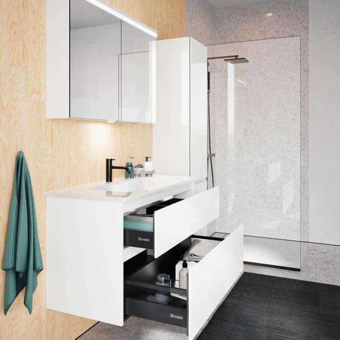 burgbad Lin20 Waschtischunterschrank mit Keramik-Waschtisch 103 cm, 2 Auszüge