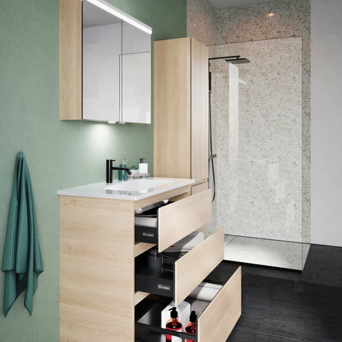 burgbad Lin20 Waschtischunterschrank mit Keramik-Waschtisch 83 cm, 3 Auszüge