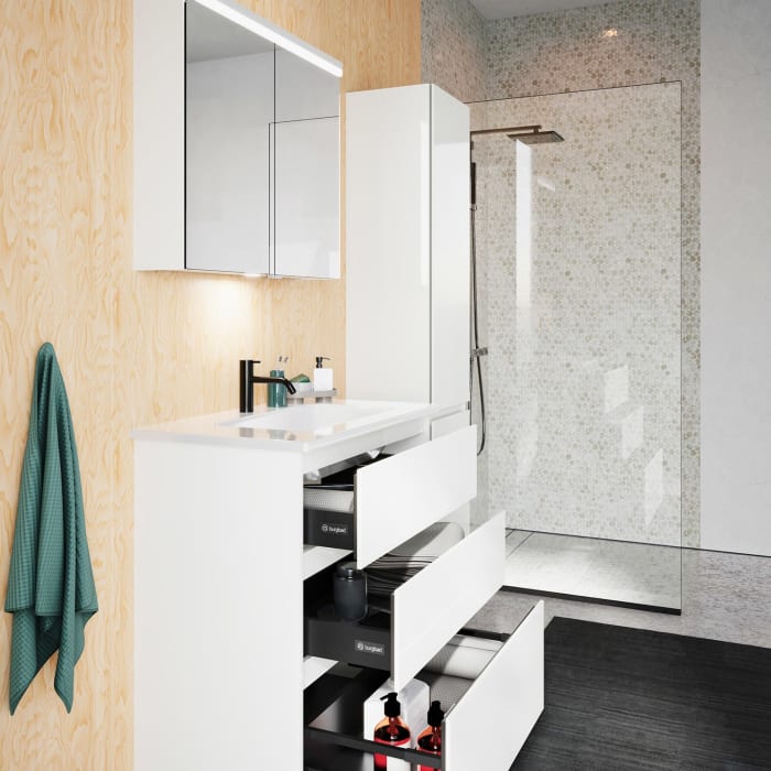 burgbad Lin20 Waschtischunterschrank mit Keramik-Waschtisch 83 cm, 3 Auszüge