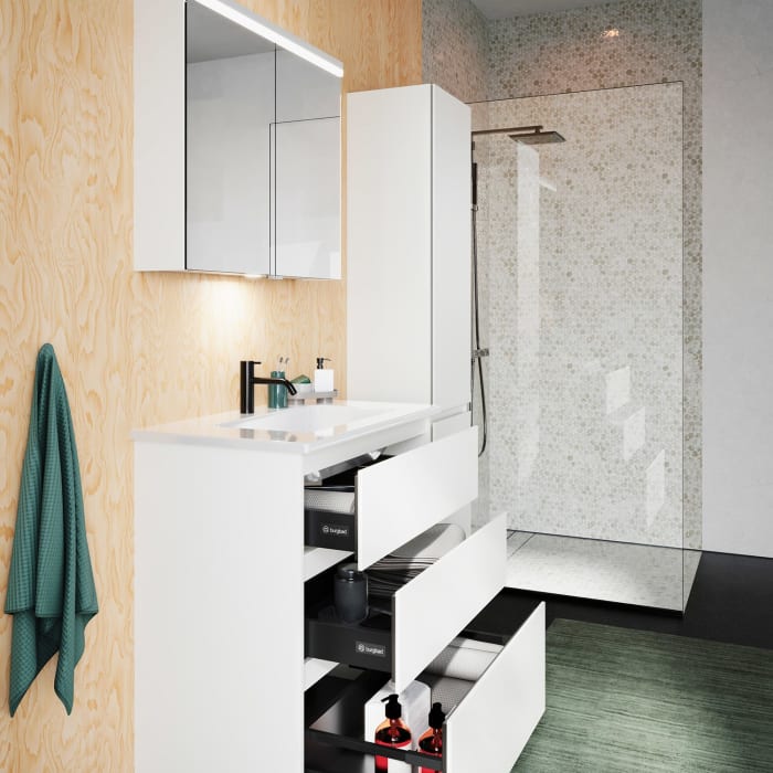 burgbad Lin20 Waschtischunterschrank mit Keramik-Waschtisch 83 cm, 3 Auszüge