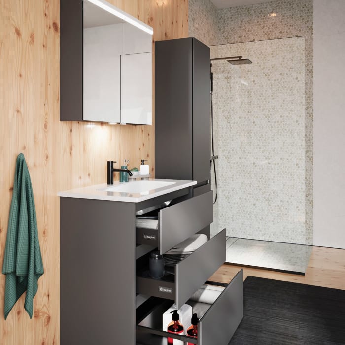 burgbad Lin20 Waschtischunterschrank mit Keramik-Waschtisch 83 cm, 3 Auszüge