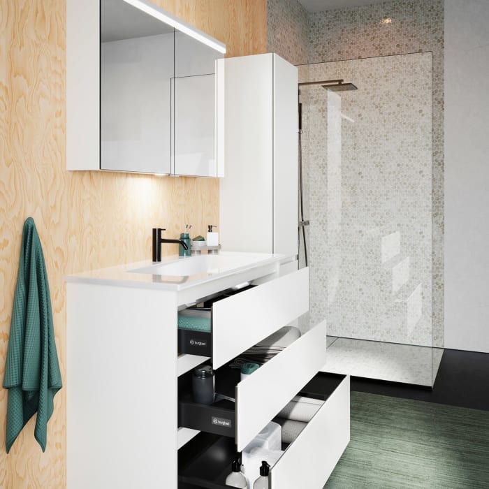 burgbad Lin20 Waschtischunterschrank mit Keramik-Waschtisch 103 cm, 3 Auszüge