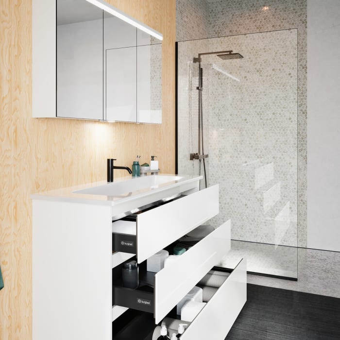 burgbad Lin20 Waschtischunterschrank mit Keramik-Waschtisch 123 cm, 3 Auszüge