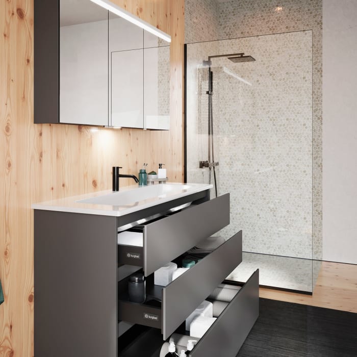 burgbad Lin20 Waschtischunterschrank mit Keramik-Waschtisch 123 cm, 3 Auszüge