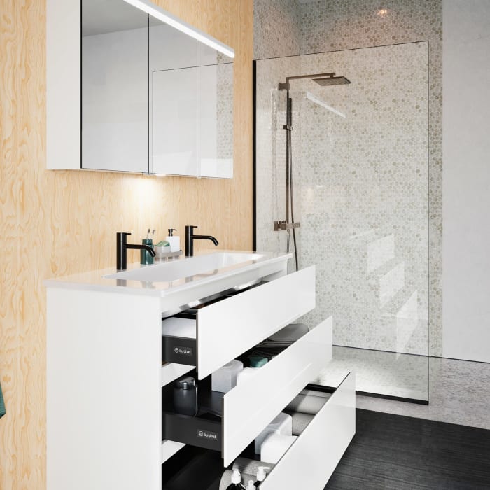 burgbad Lin20 Waschtischunterschrank mit Keramik-Waschtisch 123 cm, 3 Auszüge