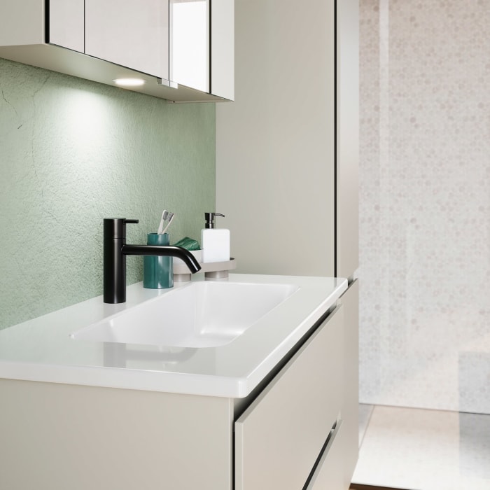 burgbad Lin20 Waschtischunterschrank mit Keramik-Waschtisch 83 cm, 2 Auszüge