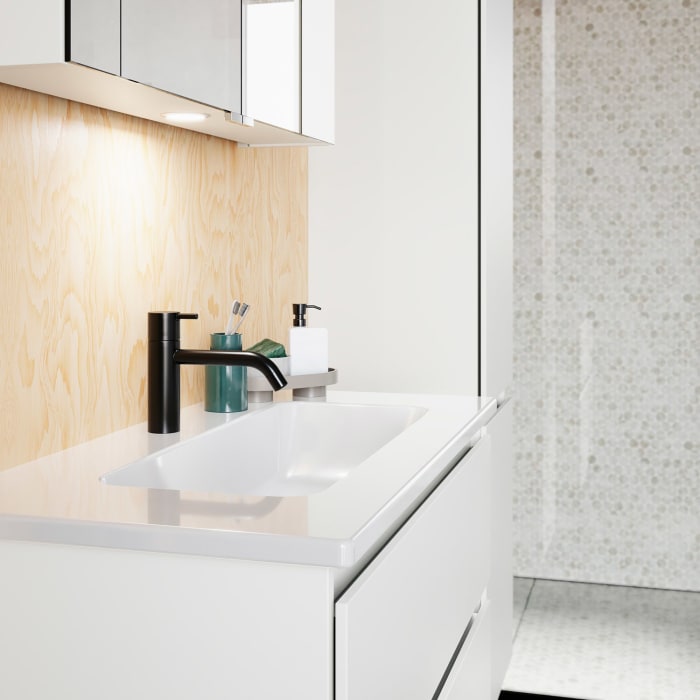 burgbad Lin20 Waschtischunterschrank mit Keramik-Waschtisch 83 cm, 2 Auszüge