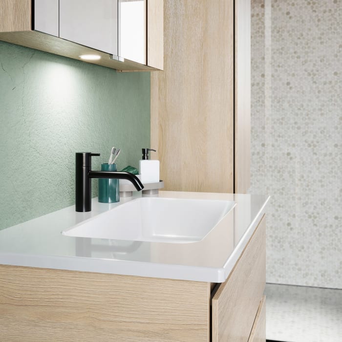 burgbad Lin20 Waschtischunterschrank mit Keramik-Waschtisch 83 cm, 2 Auszüge