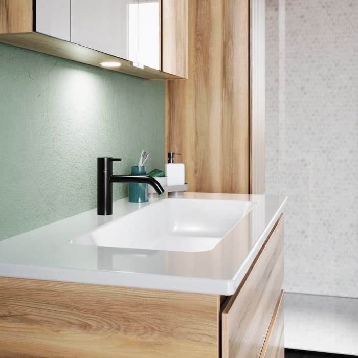 burgbad Lin20 Waschtischunterschrank mit Keramik-Waschtisch 103 cm, 2 Auszüge