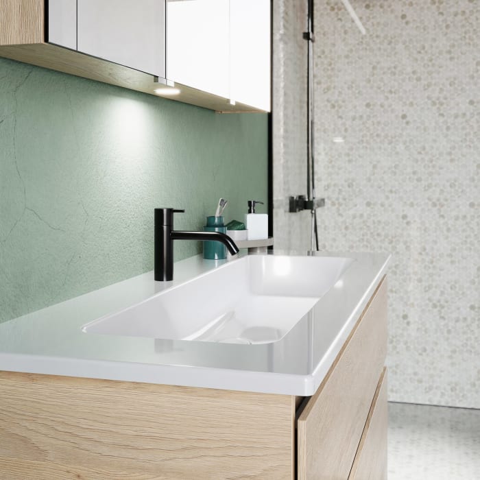 burgbad Lin20 Waschtischunterschrank mit Keramik-Waschtisch 123 cm, 2 Auszüge