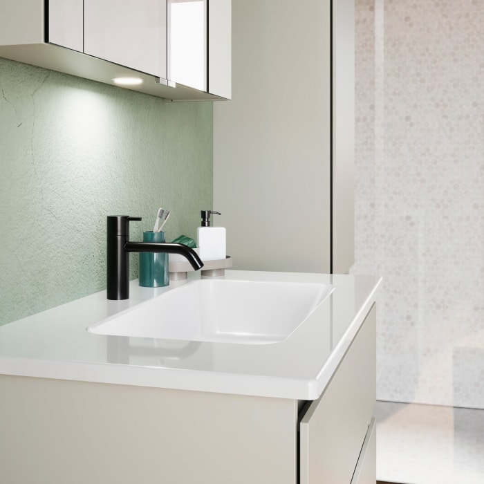 burgbad Lin20 Waschtischunterschrank mit Keramik-Waschtisch 83 cm, 3 Auszüge