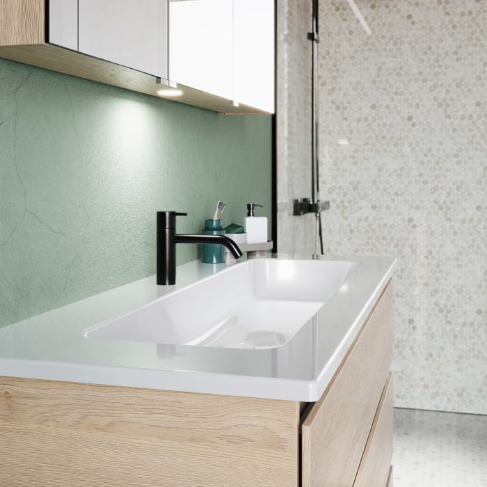 burgbad Lin20 Waschtischunterschrank mit Keramik-Waschtisch 123 cm, 3 Auszüge