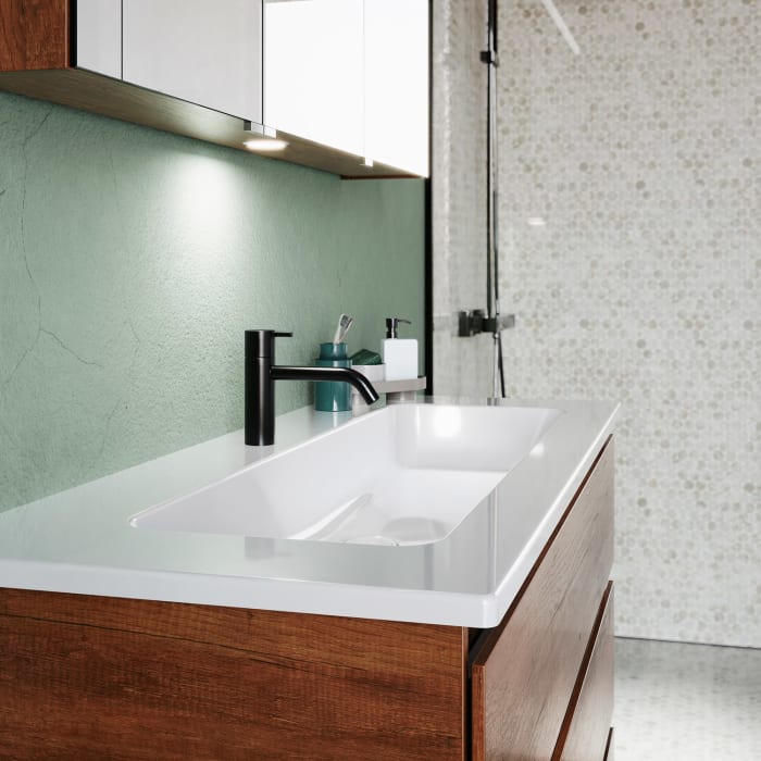 burgbad Lin20 Waschtischunterschrank mit Keramik-Waschtisch 123 cm, 3 Auszüge