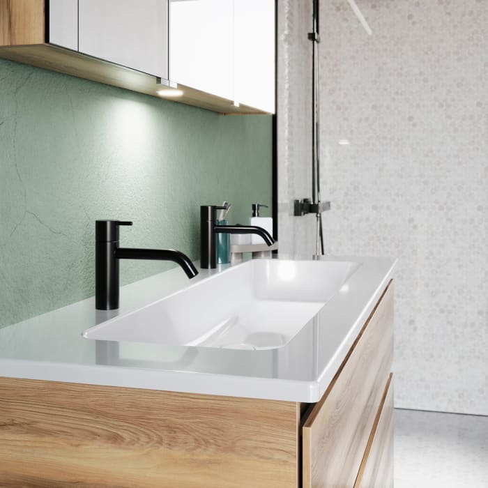 burgbad Lin20 Waschtischunterschrank mit Keramik-Waschtisch 123 cm, 2 Auszüge