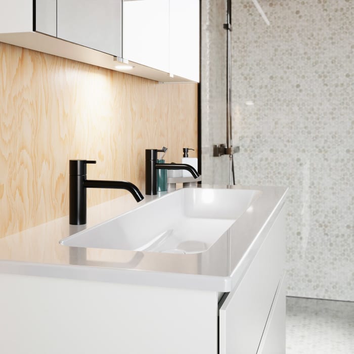 burgbad Lin20 Waschtischunterschrank mit Keramik-Waschtisch 123 cm, 2 Auszüge