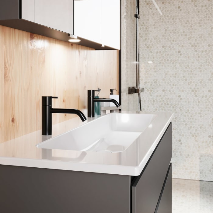 burgbad Lin20 Waschtischunterschrank mit Keramik-Waschtisch 123 cm, 2 Auszüge