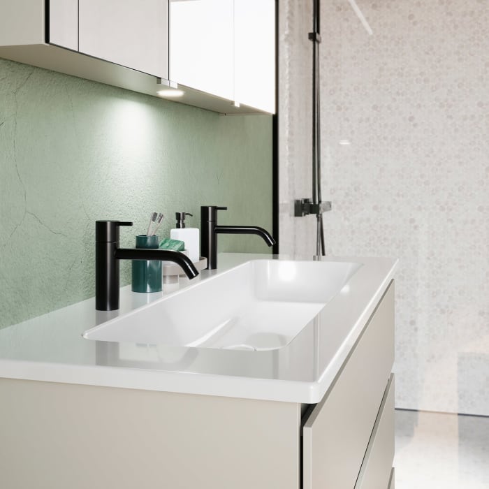 burgbad Lin20 Waschtischunterschrank mit Keramik-Waschtisch 123 cm, 3 Auszüge