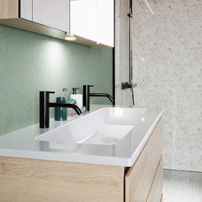 burgbad Lin20 Waschtischunterschrank mit Keramik-Waschtisch 123 cm, 3 Auszüge