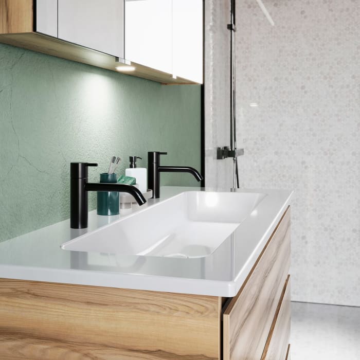 burgbad Lin20 Waschtischunterschrank mit Keramik-Waschtisch 123 cm, 3 Auszüge