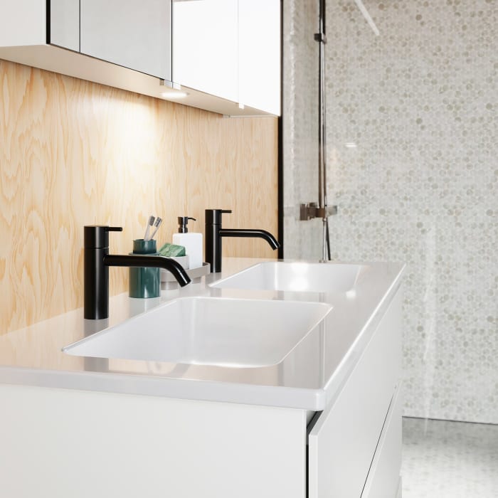 burgbad Lin20 Waschtischunterschrank mit Keramik-Doppelwaschtisch 123 cm, 3 Auszüge