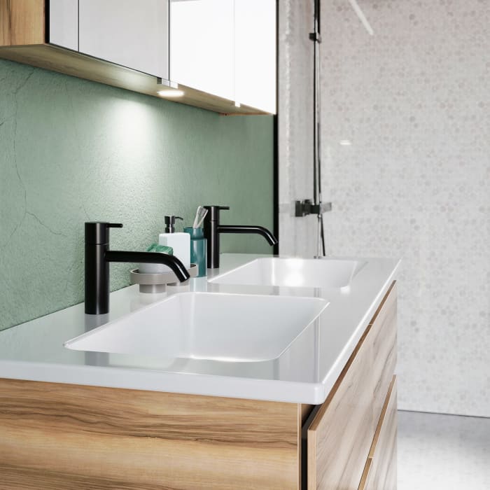 burgbad Lin20 Waschtischunterschrank mit Keramik-Doppelwaschtisch 123 cm, 4 Auszüge