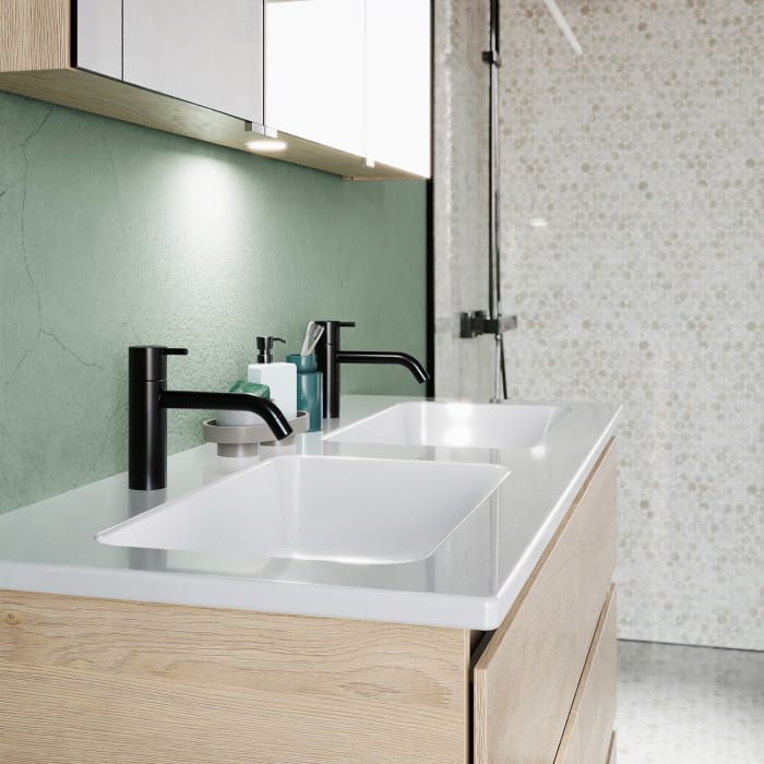 burgbad Lin20 Waschtischunterschrank mit Keramik-Doppelwaschtisch 123 cm, 6 Auszüge