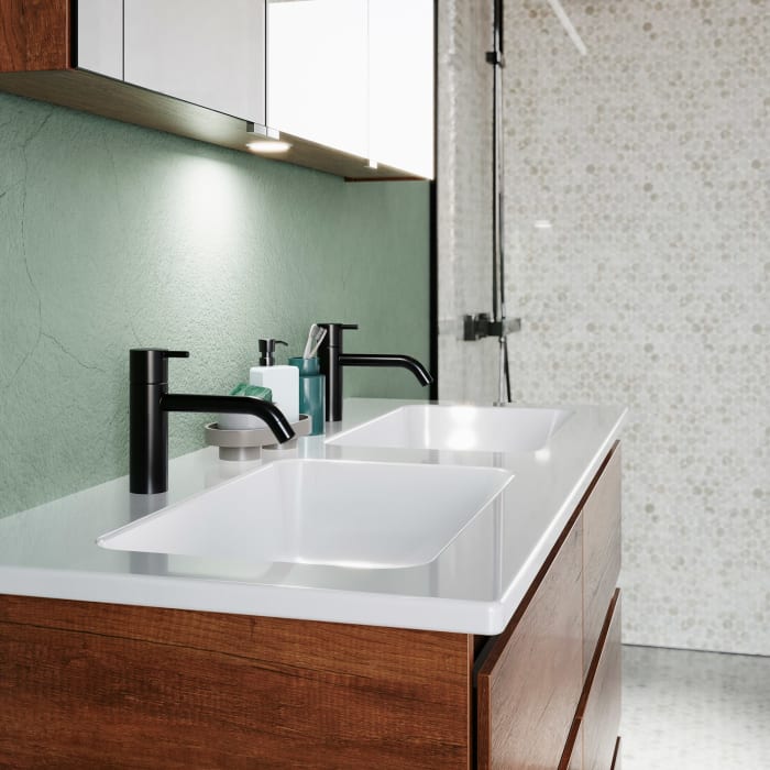 burgbad Lin20 Waschtischunterschrank mit Keramik-Doppelwaschtisch 123 cm, 6 Auszüge