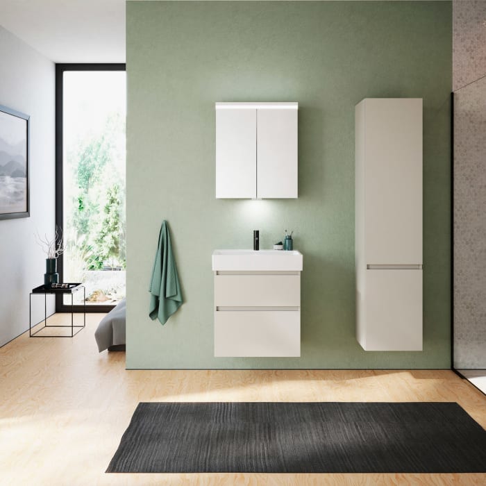 burgbad Lin20 Waschtischunterschrank mit Keramik-Waschtisch 63 cm, 2 Auszüge