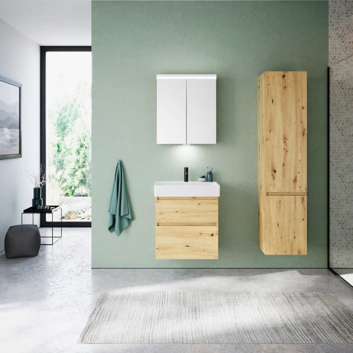 burgbad Lin20 Waschtischunterschrank mit Keramik-Waschtisch 63 cm, 2 Auszüge