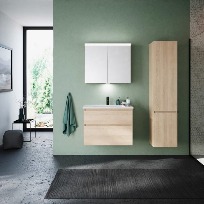 burgbad Lin20 Waschtischunterschrank mit Keramik-Waschtisch 83 cm, 2 Auszüge