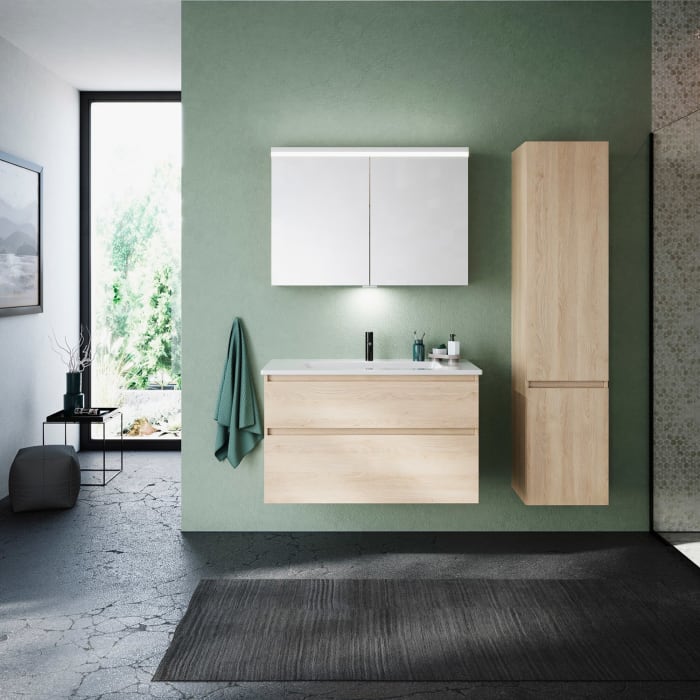 burgbad Lin20 Waschtischunterschrank mit Keramik-Waschtisch 103 cm, 2 Auszüge