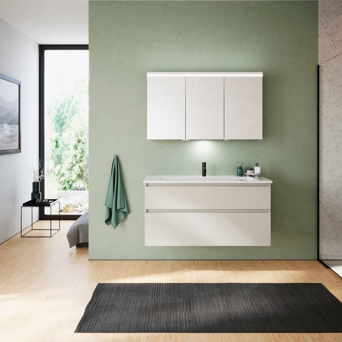 burgbad Lin20 Waschtischunterschrank mit Keramik-Waschtisch 123 cm, 2 Auszüge