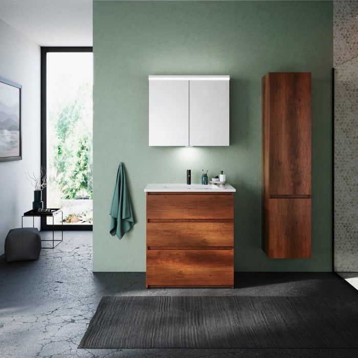 burgbad Lin20 Waschtischunterschrank mit Keramik-Waschtisch 83 cm, 3 Auszüge