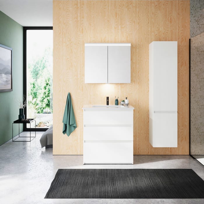 burgbad Lin20 Waschtischunterschrank mit Keramik-Waschtisch 83 cm, 3 Auszüge