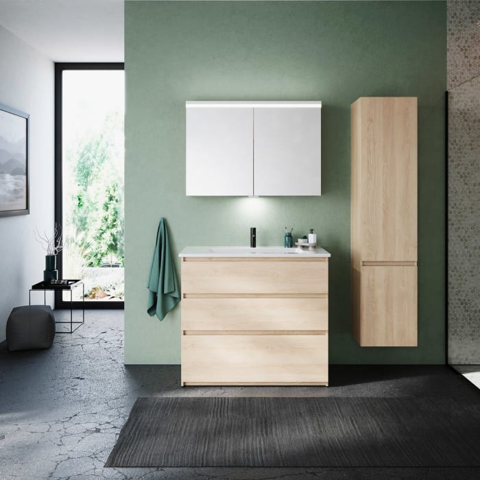 burgbad Lin20 Waschtischunterschrank mit Keramik-Waschtisch 103 cm, 3 Auszüge