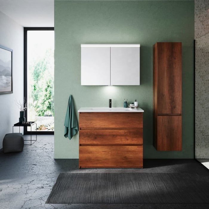 burgbad Lin20 Waschtischunterschrank mit Keramik-Waschtisch 103 cm, 3 Auszüge