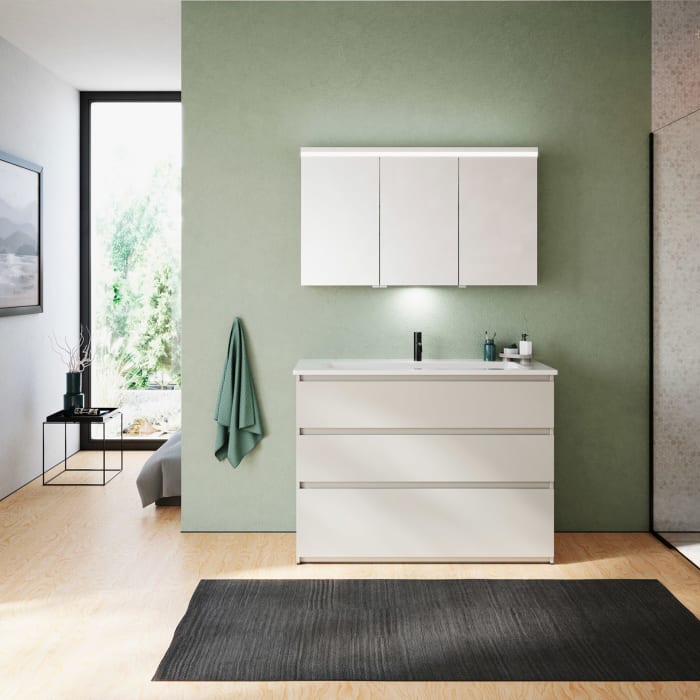 burgbad Lin20 Waschtischunterschrank mit Keramik-Waschtisch 123 cm, 3 Auszüge