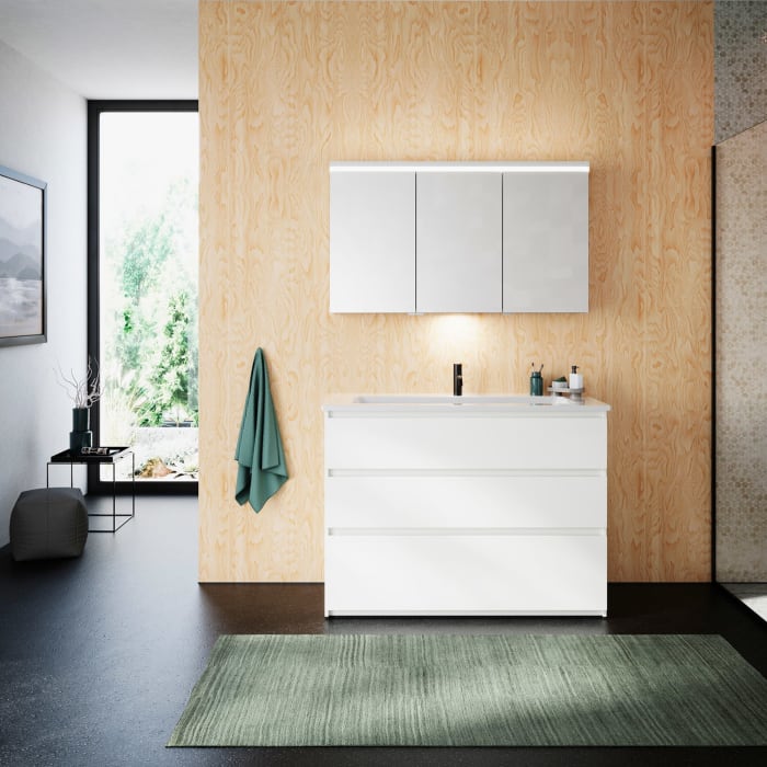 burgbad Lin20 Waschtischunterschrank mit Keramik-Waschtisch 123 cm, 3 Auszüge