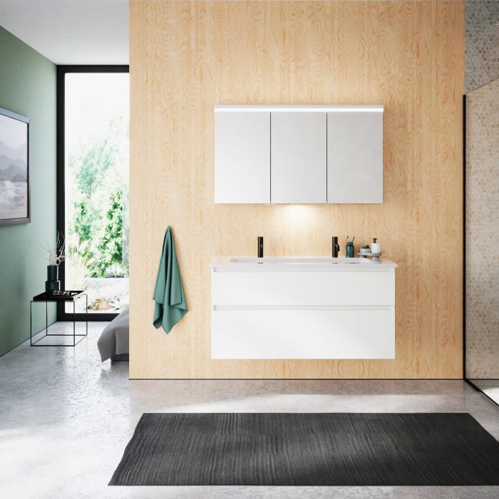 burgbad Lin20 Waschtischunterschrank mit Keramik-Waschtisch 123 cm, 2 Auszüge