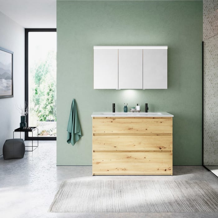 burgbad Lin20 Waschtischunterschrank mit Keramik-Waschtisch 123 cm, 3 Auszüge