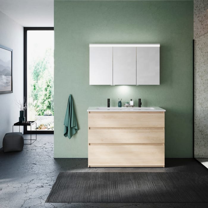 burgbad Lin20 Waschtischunterschrank mit Keramik-Waschtisch 123 cm, 3 Auszüge