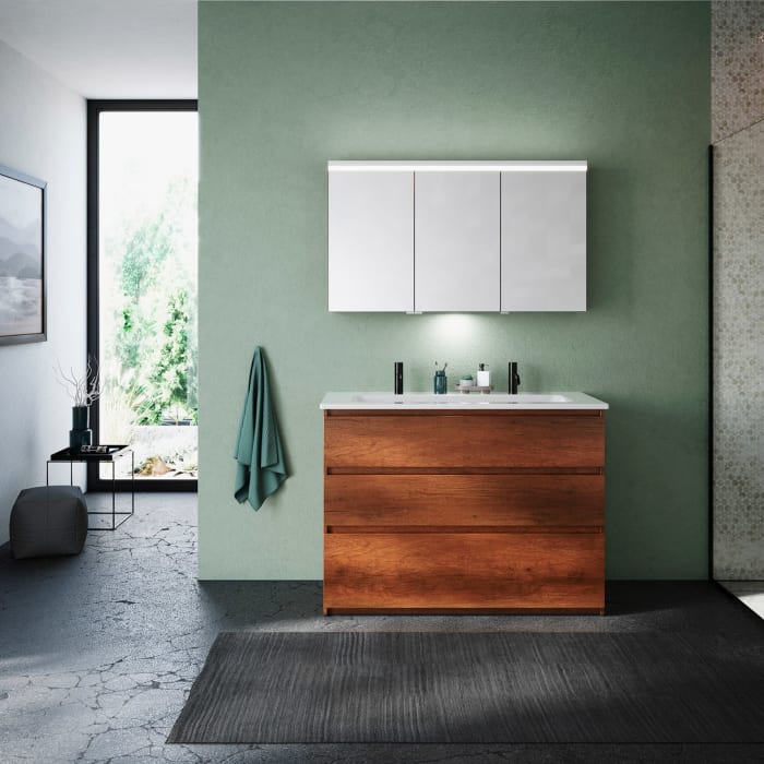 burgbad Lin20 Waschtischunterschrank mit Keramik-Waschtisch 123 cm, 3 Auszüge