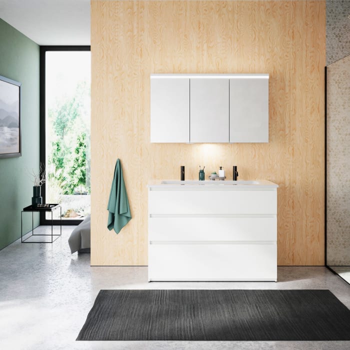 burgbad Lin20 Waschtischunterschrank mit Keramik-Waschtisch 123 cm, 3 Auszüge