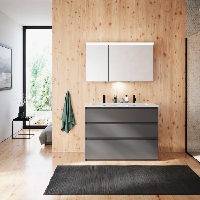 burgbad Lin20 Waschtischunterschrank mit Keramik-Waschtisch 123 cm, 3 Auszüge