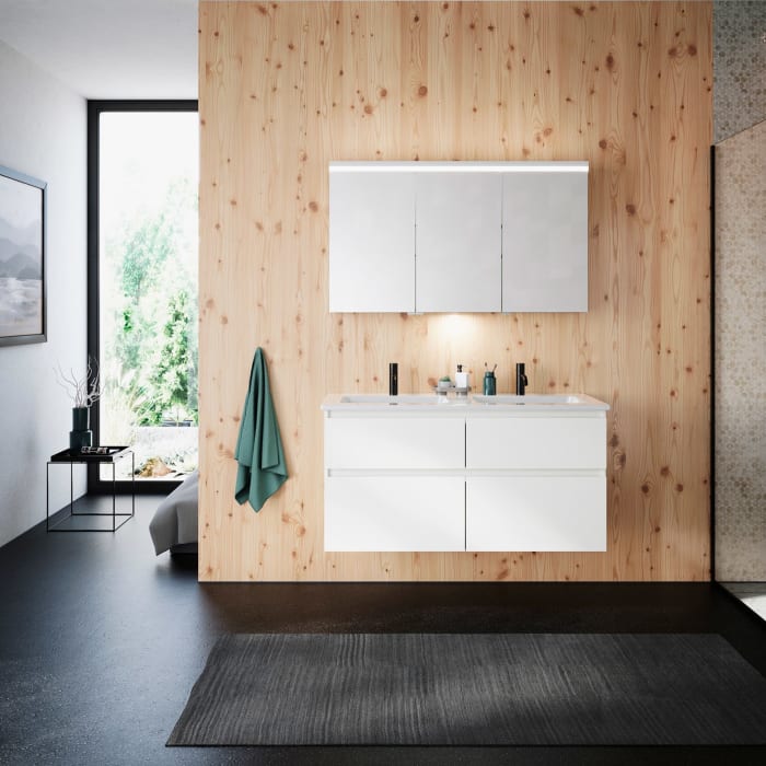 burgbad Lin20 Waschtischunterschrank mit Keramik-Doppelwaschtisch 123 cm, 4 Auszüge