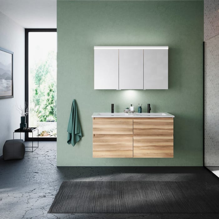 burgbad Lin20 Waschtischunterschrank mit Keramik-Doppelwaschtisch 123 cm, 4 Auszüge