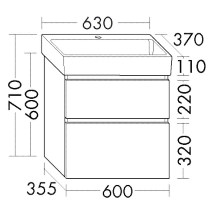 burgbad Lin20 Waschtischunterschrank mit Keramik-Waschtisch 63 cm, 2 Auszüge