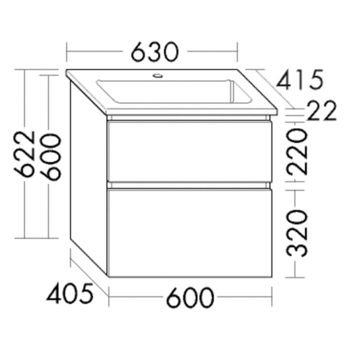 burgbad Lin20 Waschtischunterschrank mit Keramik-Waschtisch 63 cm, 2 Auszüge