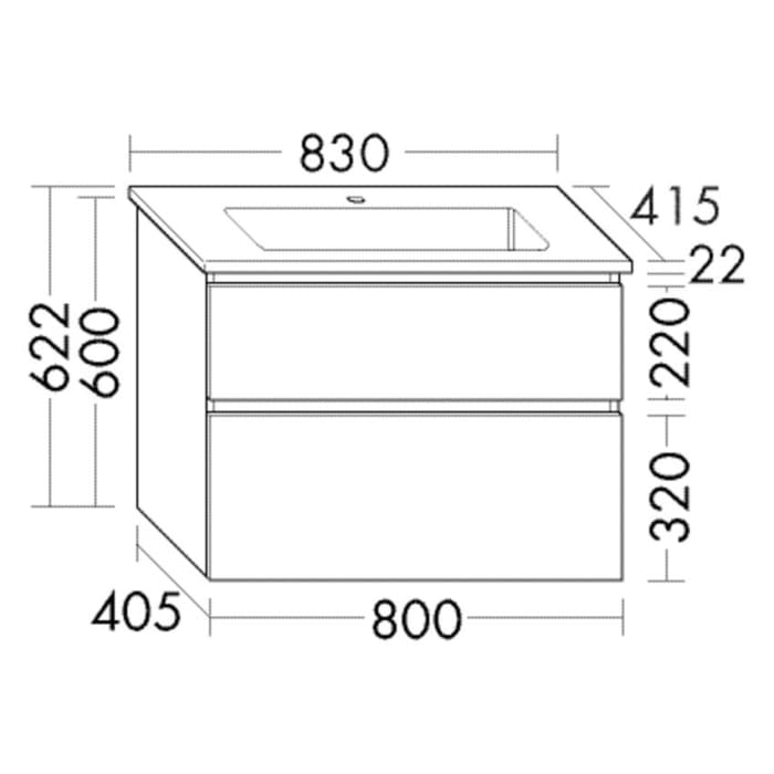 burgbad Lin20 Waschtischunterschrank mit Keramik-Waschtisch 83 cm, 2 Auszüge