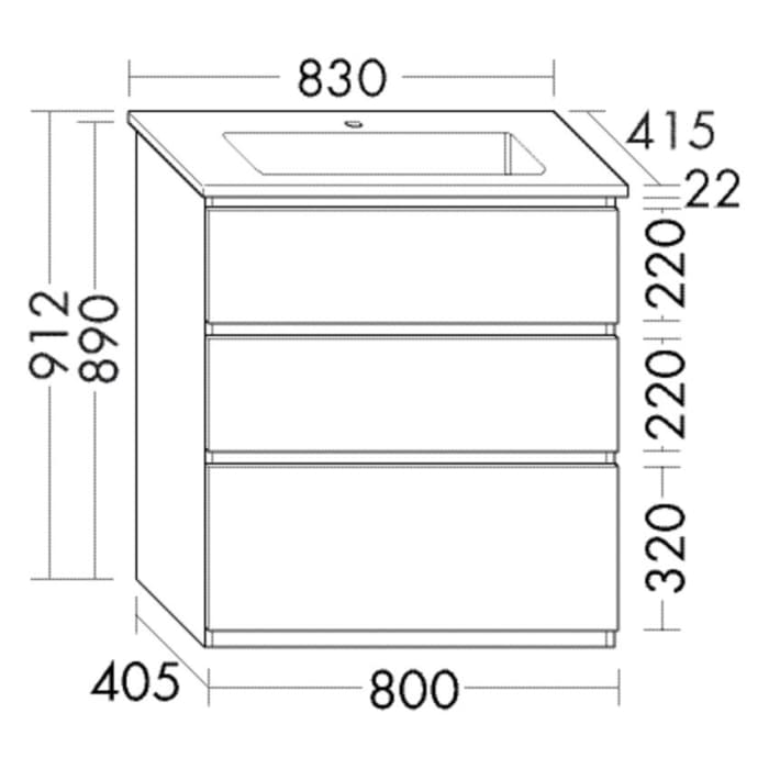 burgbad Lin20 Waschtischunterschrank mit Keramik-Waschtisch 83 cm, 3 Auszüge